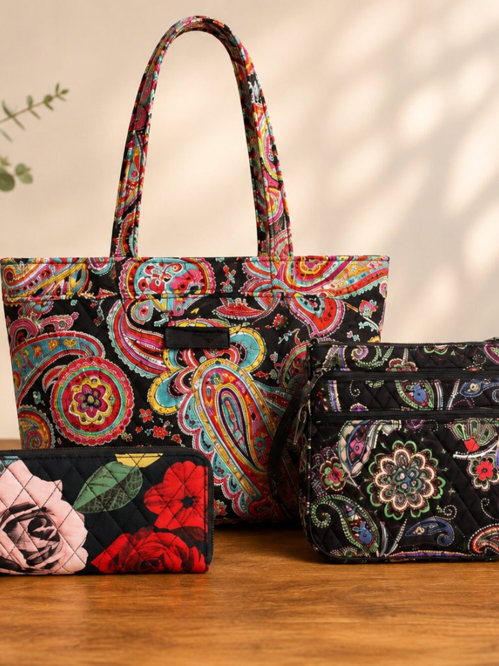 VERA BRADLEY 3-Pc Lot: Parisian Paisley Tote, Kiev Crossbody & Havana Wallet EUC